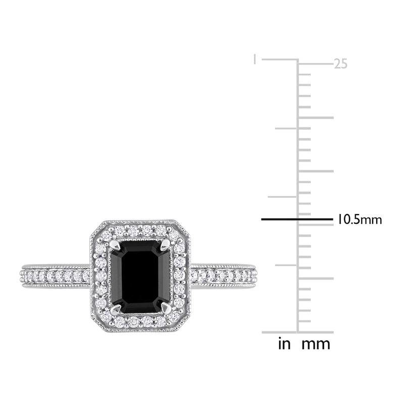 Black & White Diamond Engagement Ring 1-1/4 ct tw Emerald/Round 14K White Gold