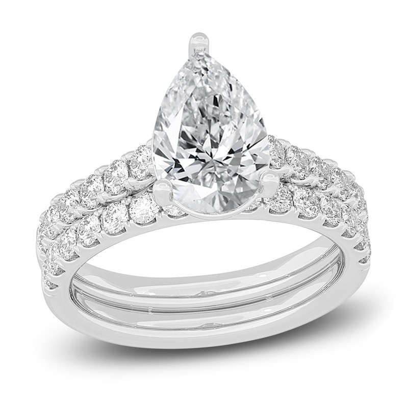 Main Image 1 of Lab-Grown Diamond Bridal Set 3 ct tw Pear/Round 14K White Gold