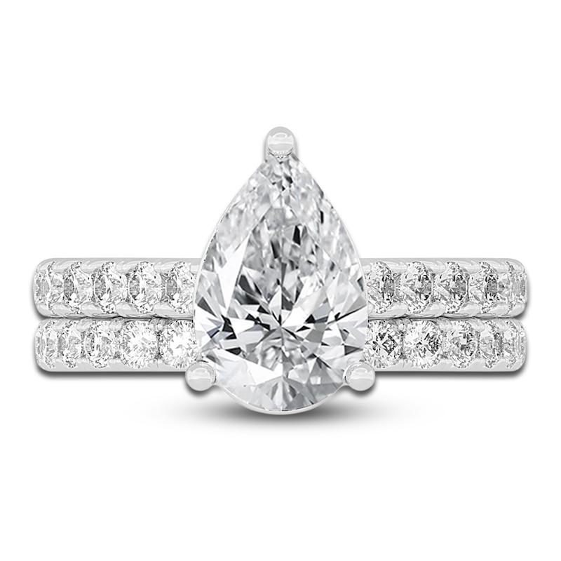 Main Image 3 of Lab-Grown Diamond Bridal Set 3 ct tw Pear/Round 14K White Gold