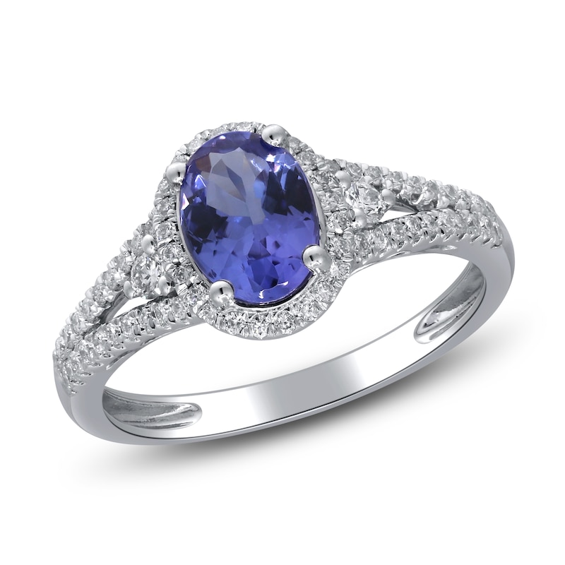 Natural Tanzanite Ring 1/3 ct tw Diamonds 10K White Gold