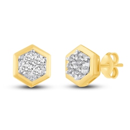 Diamond Hexagon Earrings 1/2 ct tw Round 14K Yellow Gold
