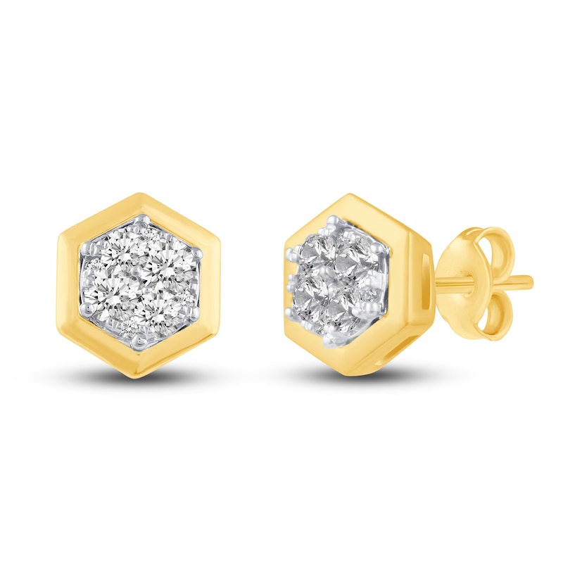 Diamond Hexagon Earrings 1/2 ct tw Round 14K Yellow Gold