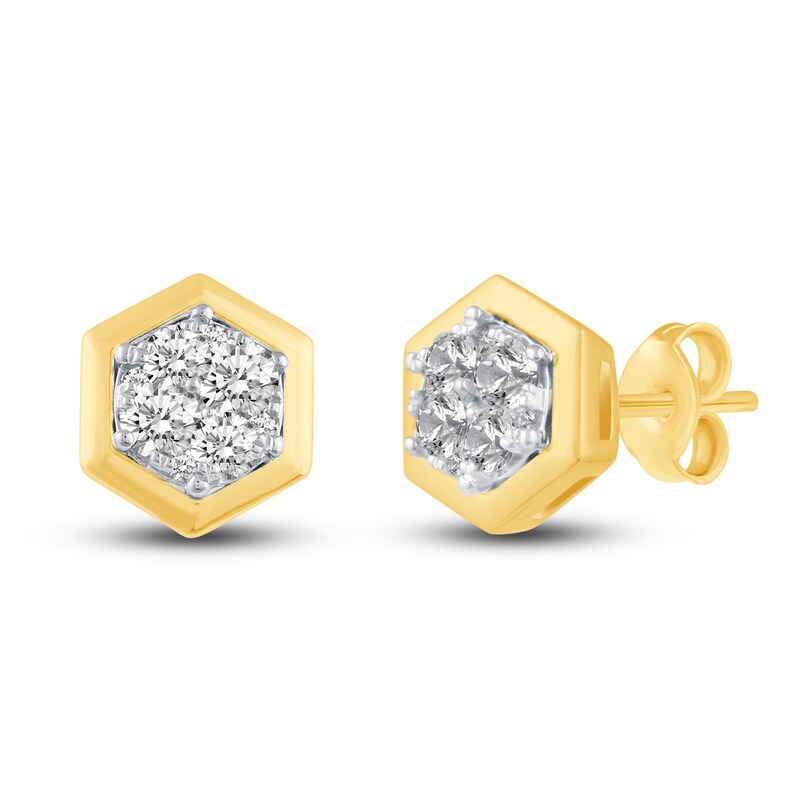 Diamond Hexagon Earrings 1/2 ct tw Round 14K Yellow Gold