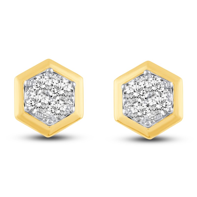 Main Image 2 of Diamond Hexagon Earrings 1/2 ct tw Round 14K Yellow Gold
