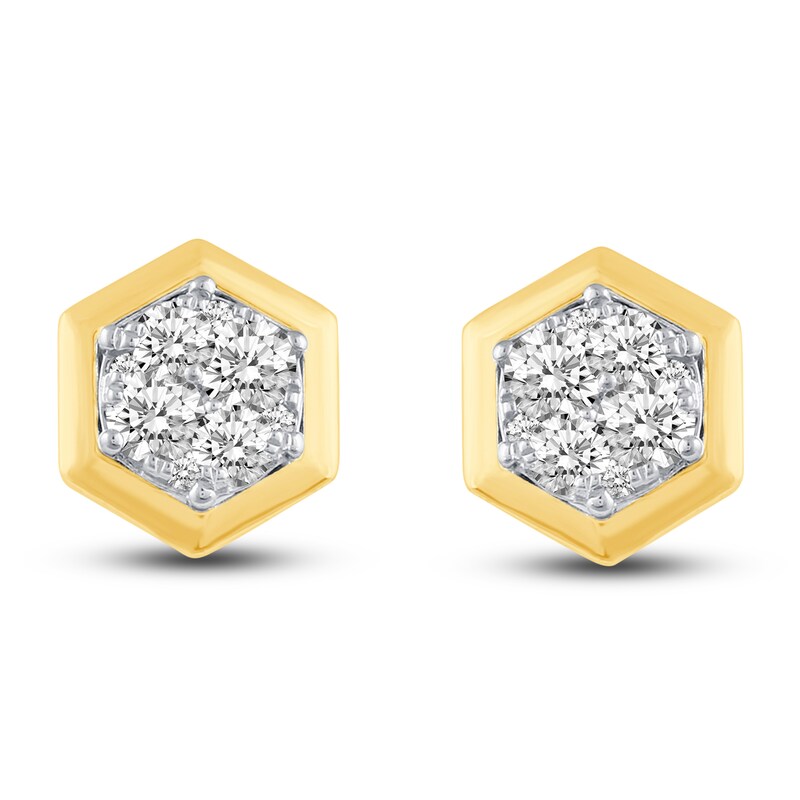 Diamond Hexagon Earrings 1/2 ct tw Round 14K Yellow Gold