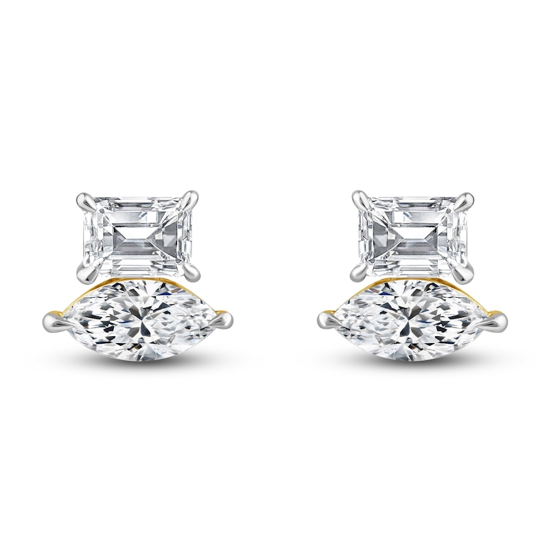 Main Image 1 of Diamond 2-Stone Earrings 1 ct tw Marquise/Emerald 14K Yellow Gold