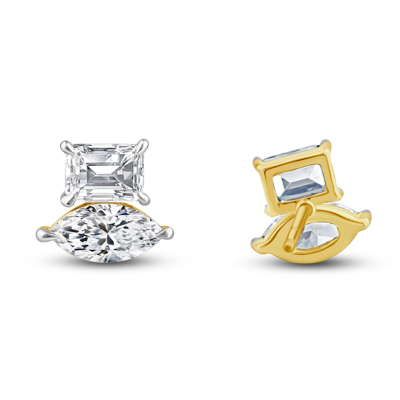 Main Image 2 of Diamond 2-Stone Earrings 1 ct tw Marquise/Emerald 14K Yellow Gold
