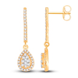 Diamond Teardrop Dangle Earrings 1/2 ct tw Round 14K Yellow Gold