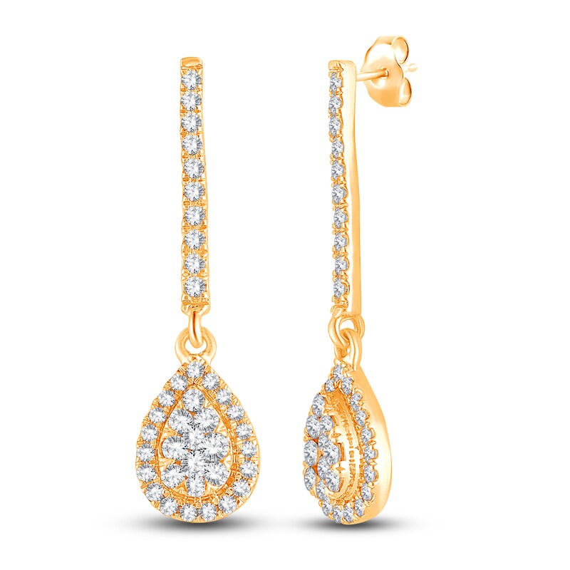 Main Image 2 of Diamond Teardrop Dangle Earrings 1/2 ct tw Round 14K Yellow Gold
