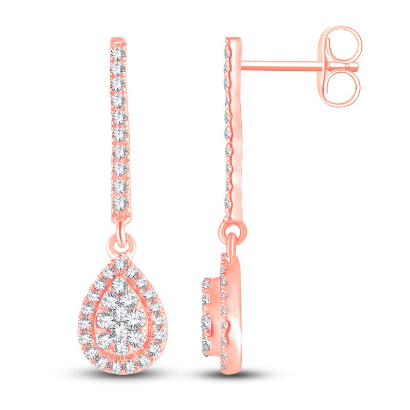 Main Image 1 of Diamond Teardrop Dangle Earrings 1/2 ct tw Round 14K Rose Gold
