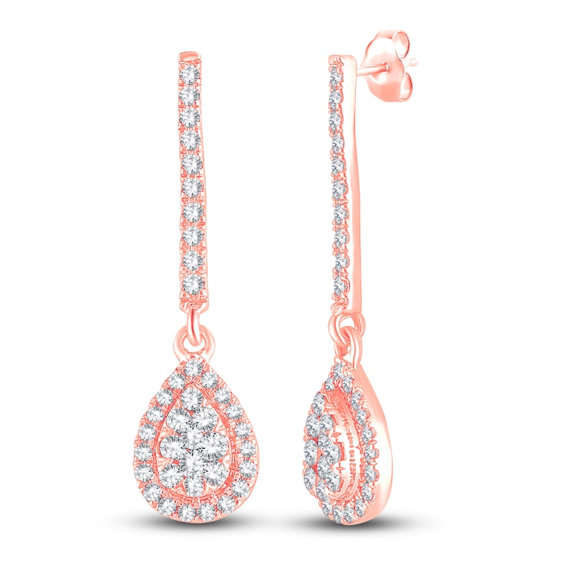 Main Image 2 of Diamond Teardrop Dangle Earrings 1/2 ct tw Round 14K Rose Gold