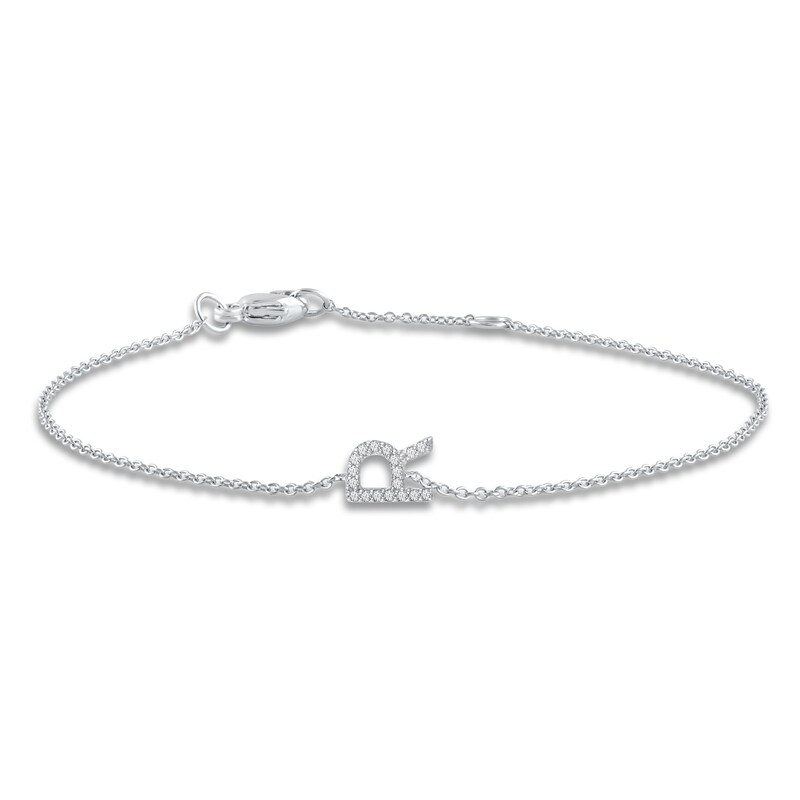 Main Image 1 of Diamond Initial R Bracelet 1/20 ct tw Round 14K White Gold 7"