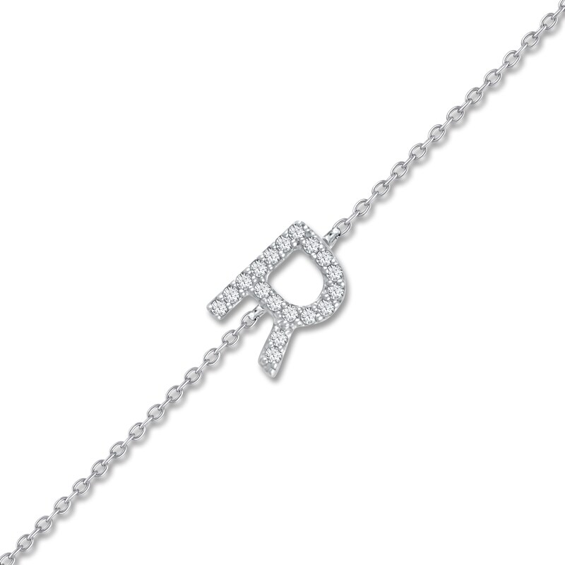 Main Image 2 of Diamond Initial R Bracelet 1/20 ct tw Round 14K White Gold 7"