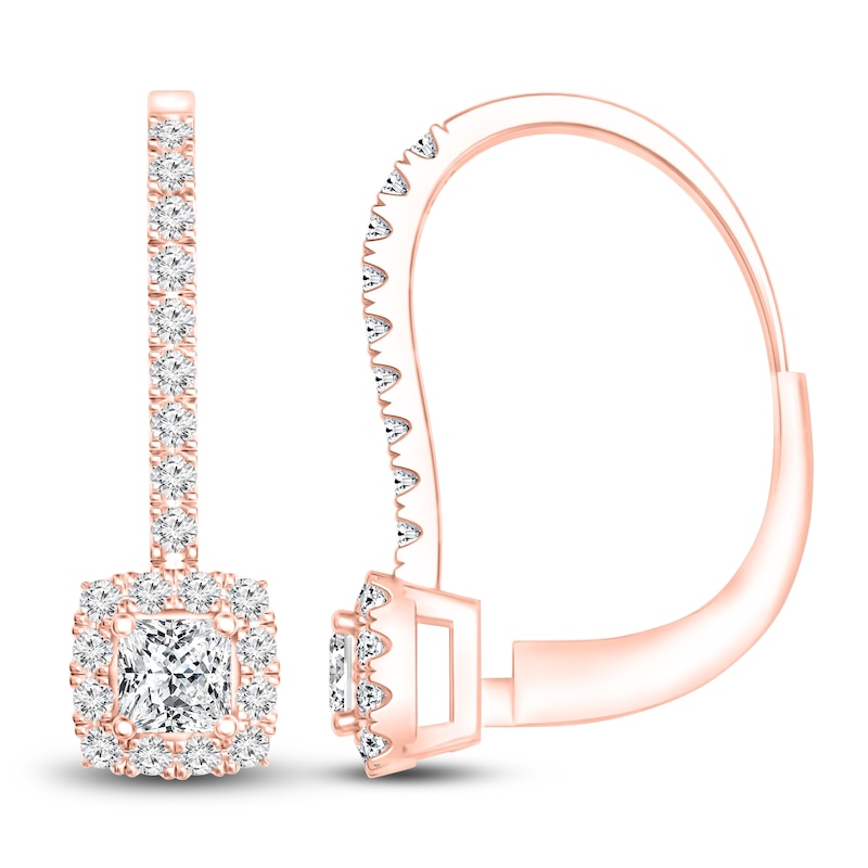 Main Image 1 of Diamond Earrings 1/2 ct tw Princess/Round 14K Rose Gold