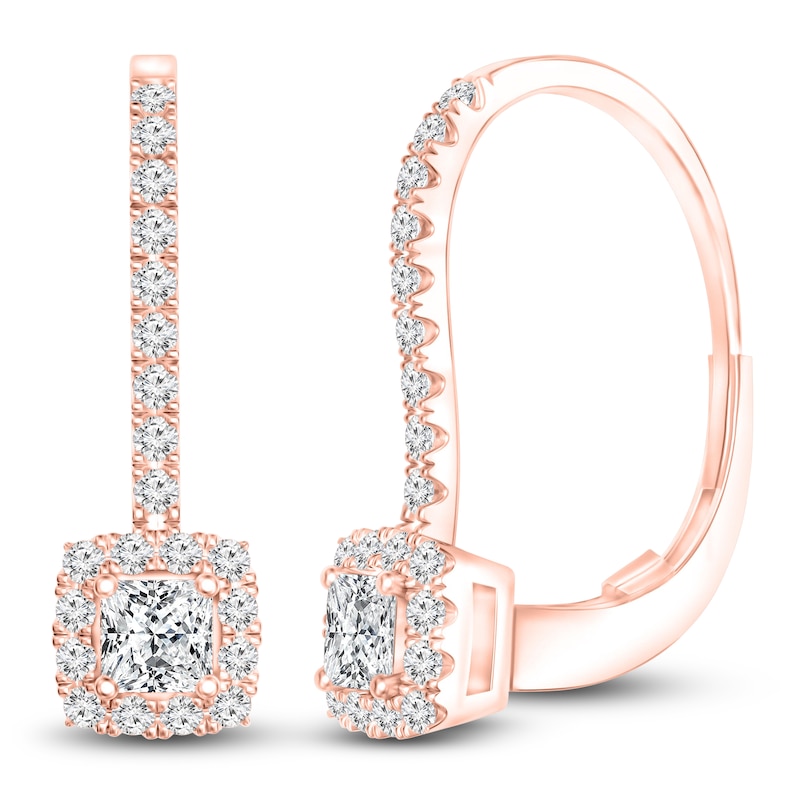 Main Image 2 of Diamond Earrings 1/2 ct tw Princess/Round 14K Rose Gold