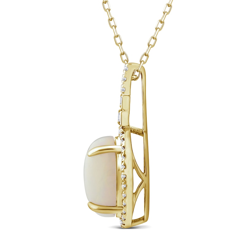 Main Image 2 of Natural Opal Pendant Necklace 1/6 ct tw Diamonds 14K Yellow Gold 18"