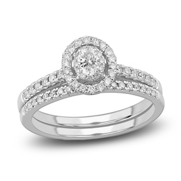 Diamond Double Halo Bridal Set 1/2 ct tw Oval/Round 14K White Gold