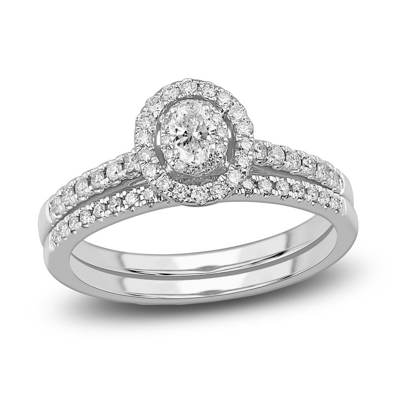 Diamond Double Halo Bridal Set 1/2 ct tw Oval/Round 14K Gold