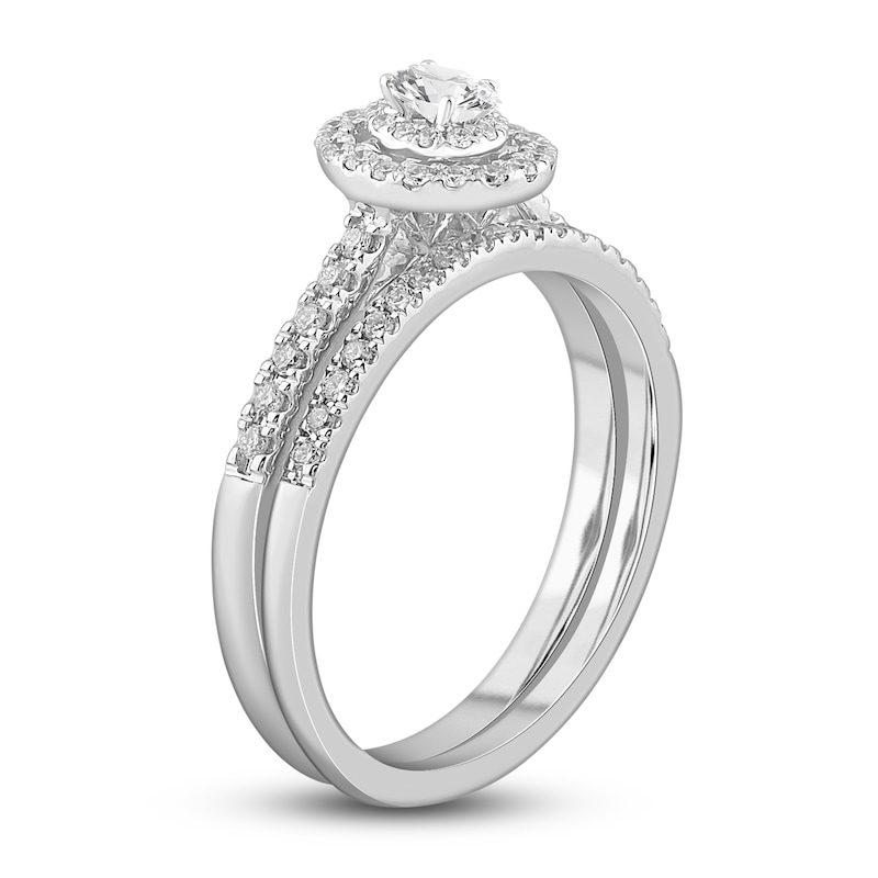 Main Image 2 of Diamond Double Halo Bridal Set 1/2 ct tw Oval/Round 14K White Gold