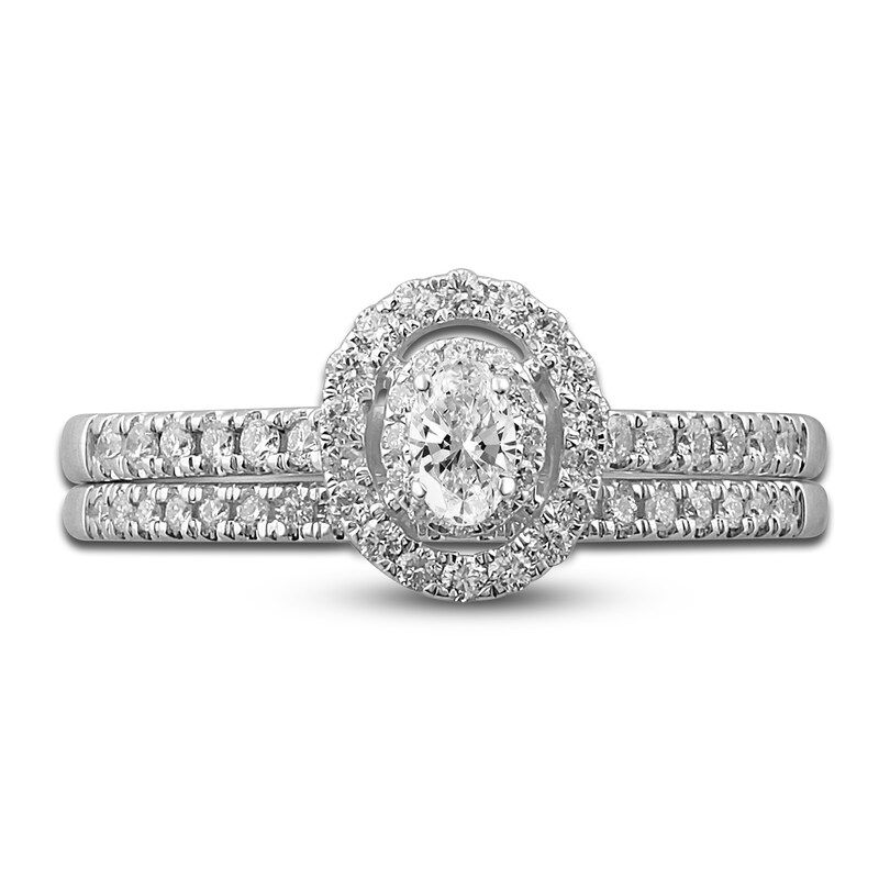 Main Image 3 of Diamond Double Halo Bridal Set 1/2 ct tw Oval/Round 14K White Gold