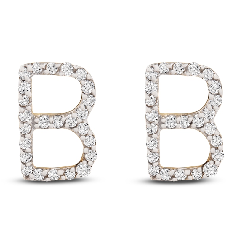 Main Image 1 of Diamond Letter B Earrings 1/10 ct tw Round 14K Yellow Gold