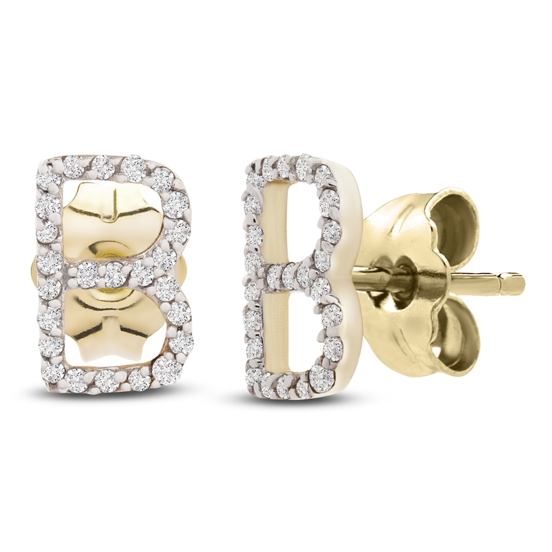 Main Image 2 of Diamond Letter B Earrings 1/10 ct tw Round 14K Yellow Gold