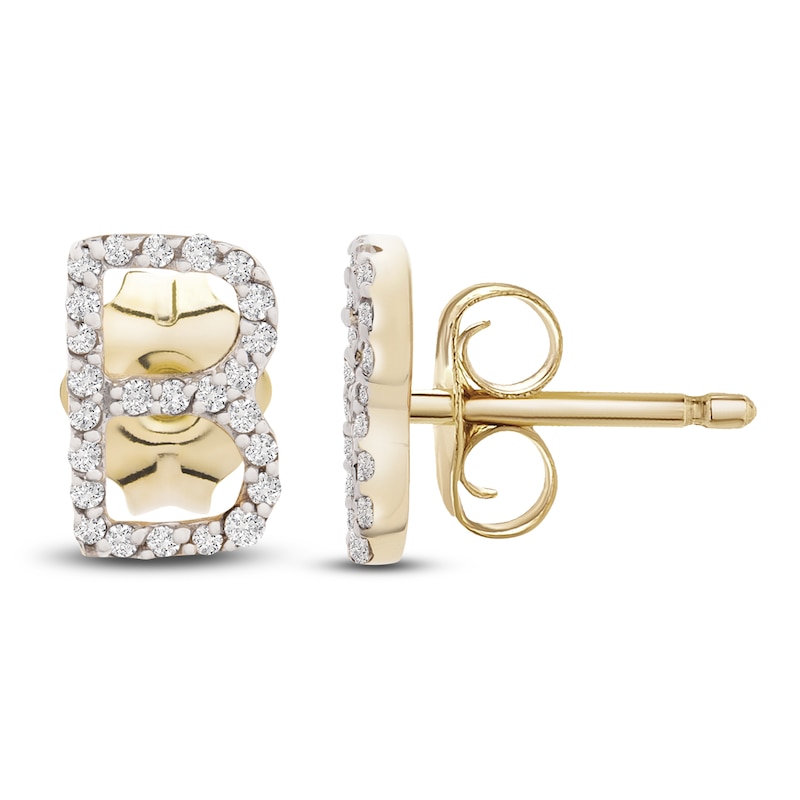 Main Image 3 of Diamond Letter B Earrings 1/10 ct tw Round 14K Yellow Gold
