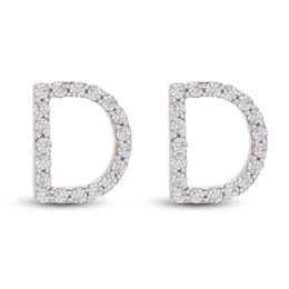 Diamond Letter D Earrings 1/10 ct tw Round 14K Yellow Gold