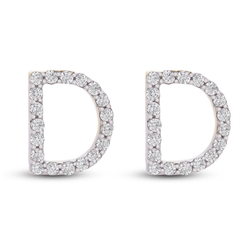Main Image 1 of Diamond Letter D Earrings 1/10 ct tw Round 14K Yellow Gold