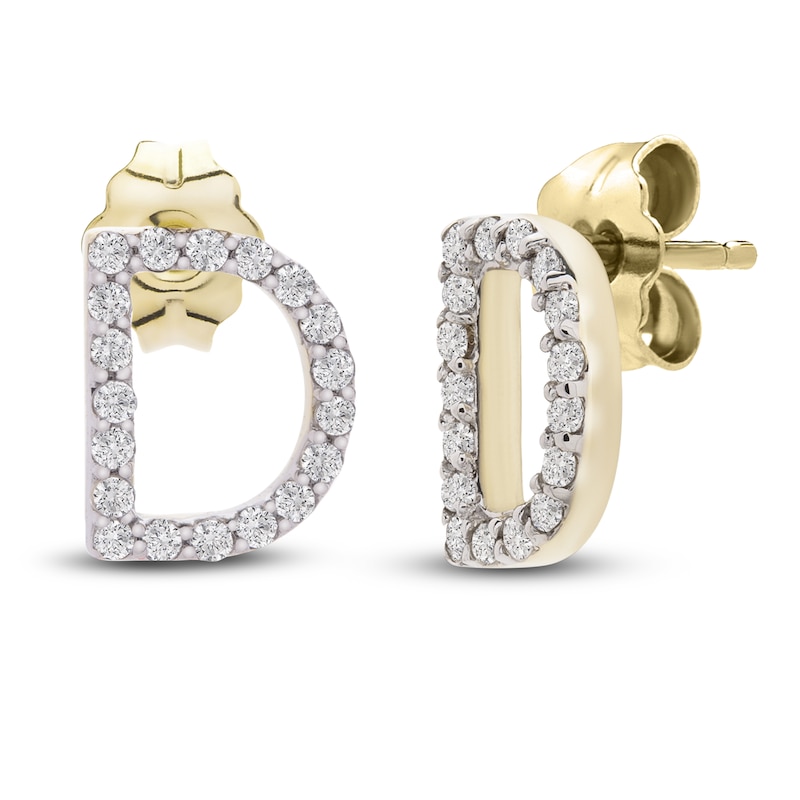 Main Image 2 of Diamond Letter D Earrings 1/10 ct tw Round 14K Yellow Gold