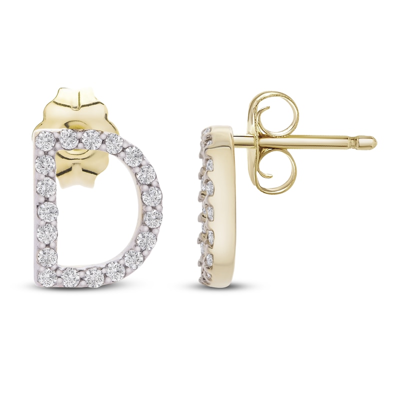Main Image 3 of Diamond Letter D Earrings 1/10 ct tw Round 14K Yellow Gold