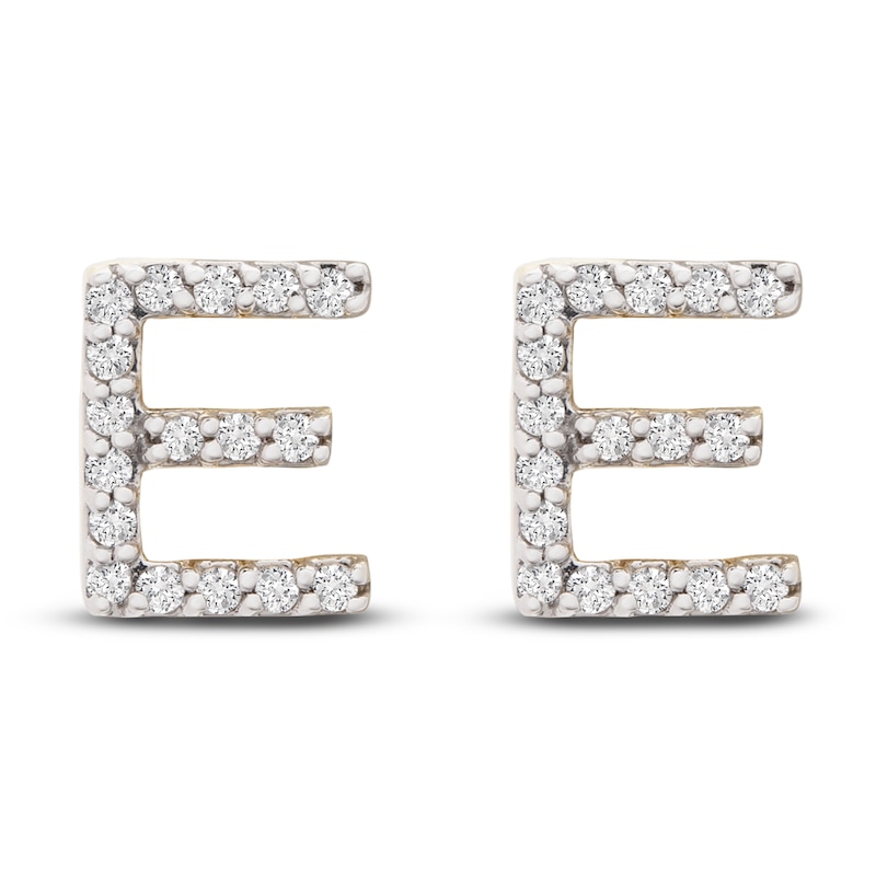 Main Image 1 of Diamond Letter E Earrings 1/10 ct tw Round 14K Yellow Gold