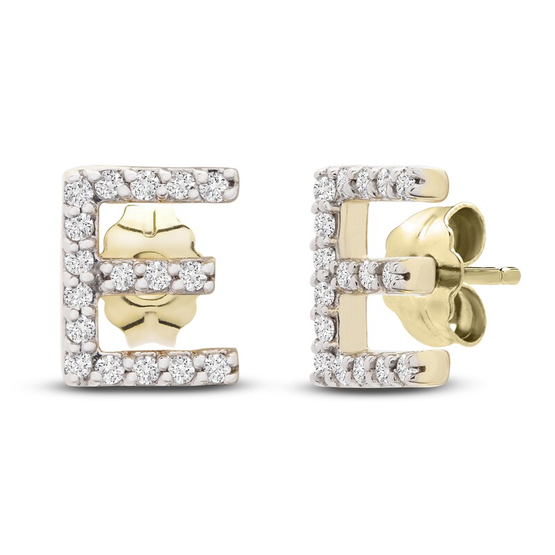 Main Image 2 of Diamond Letter E Earrings 1/10 ct tw Round 14K Yellow Gold