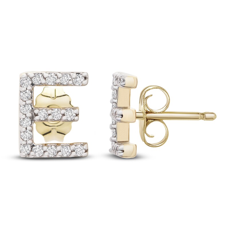 Main Image 3 of Diamond Letter E Earrings 1/10 ct tw Round 14K Yellow Gold