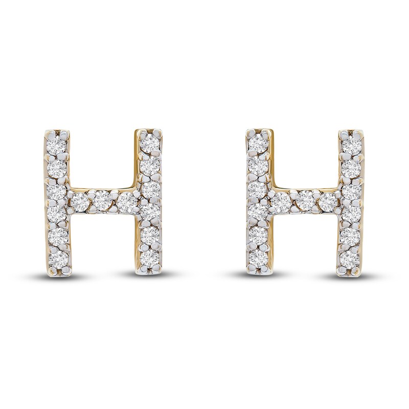 Main Image 1 of Diamond Letter H Earrings 1/10 ct tw Round 14K Yellow Gold