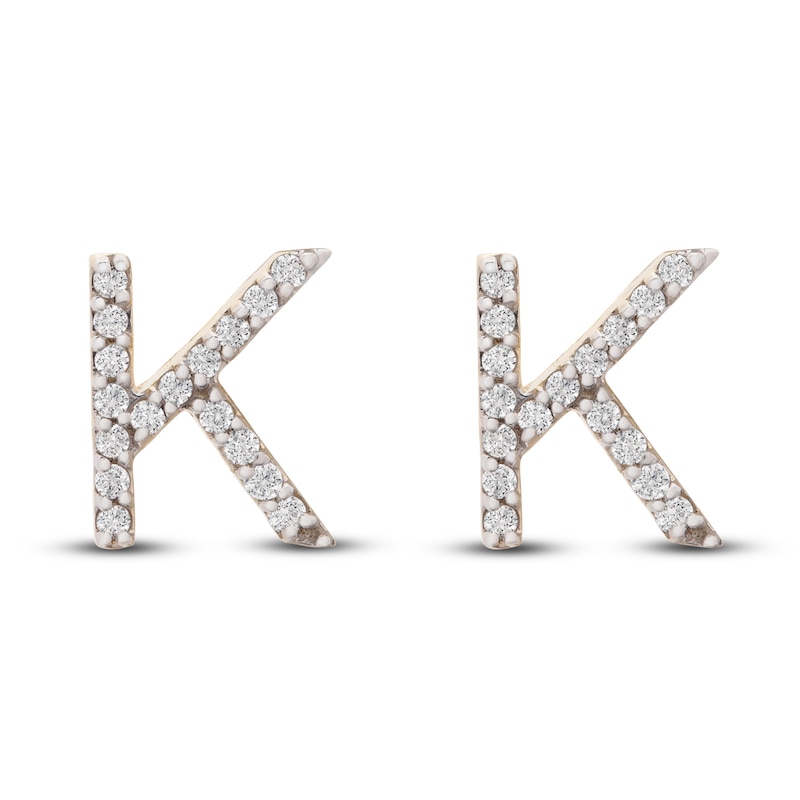 Main Image 1 of Diamond Letter K Earrings 1/10 ct tw Round 14K Yellow Gold