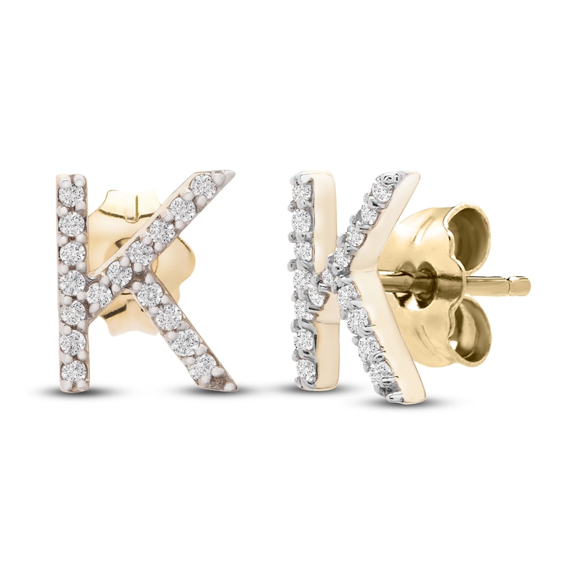Main Image 2 of Diamond Letter K Earrings 1/10 ct tw Round 14K Yellow Gold