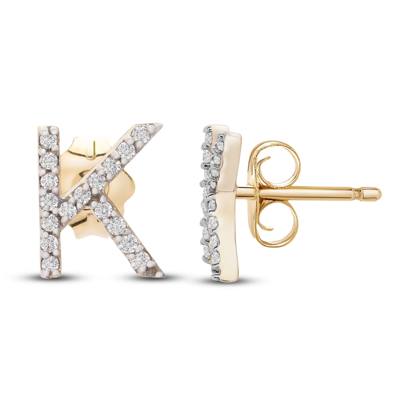 Main Image 3 of Diamond Letter K Earrings 1/10 ct tw Round 14K Yellow Gold