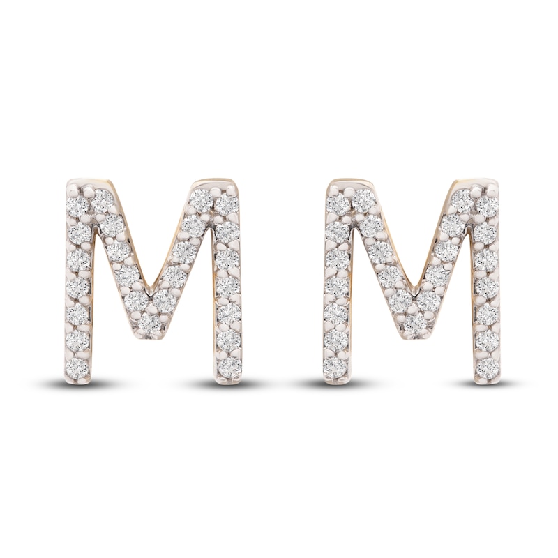Main Image 1 of Diamond Letter M Earrings 1/10 ct tw Round 14K Yellow Gold
