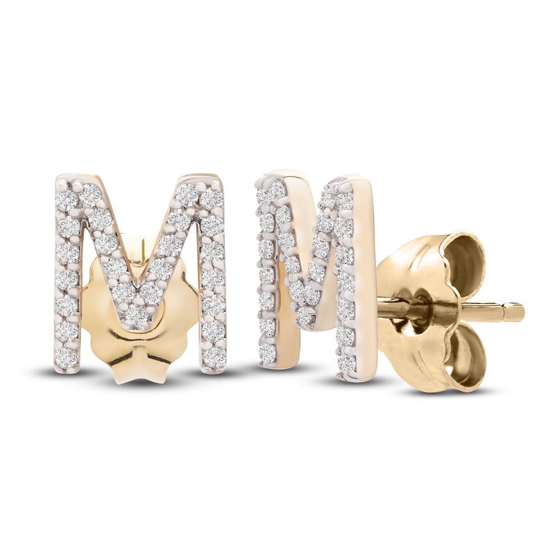 Main Image 2 of Diamond Letter M Earrings 1/10 ct tw Round 14K Yellow Gold