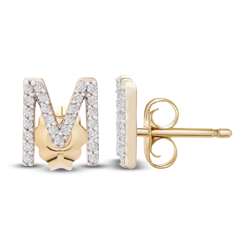 Main Image 3 of Diamond Letter M Earrings 1/10 ct tw Round 14K Yellow Gold