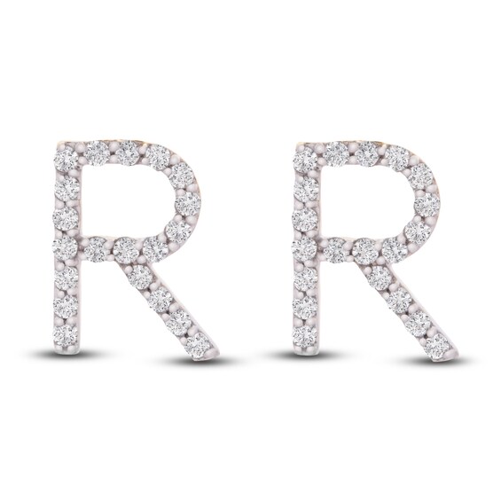 Diamond Letter R Earrings 1/10 ct tw Round 14K Yellow Gold Jared