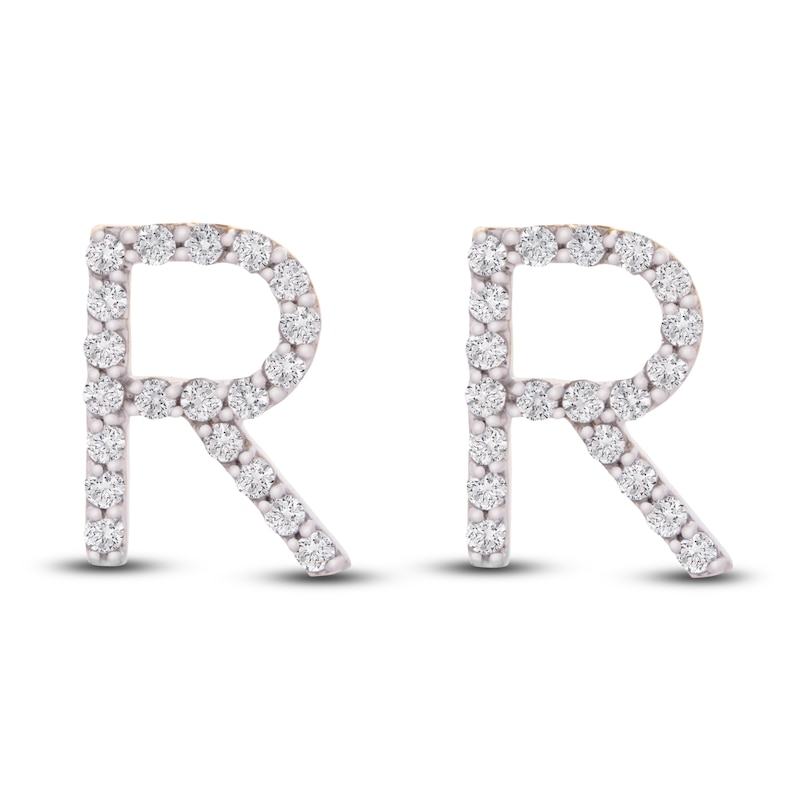 Main Image 1 of Diamond Letter R Earrings 1/10 ct tw Round 14K Yellow Gold
