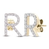Thumbnail Image 2 of Diamond Letter R Earrings 1/10 ct tw Round 14K Yellow Gold