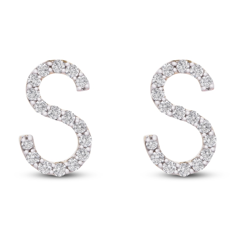 Main Image 1 of Diamond Letter S Earrings 1/10 ct tw Round 14K Yellow Gold