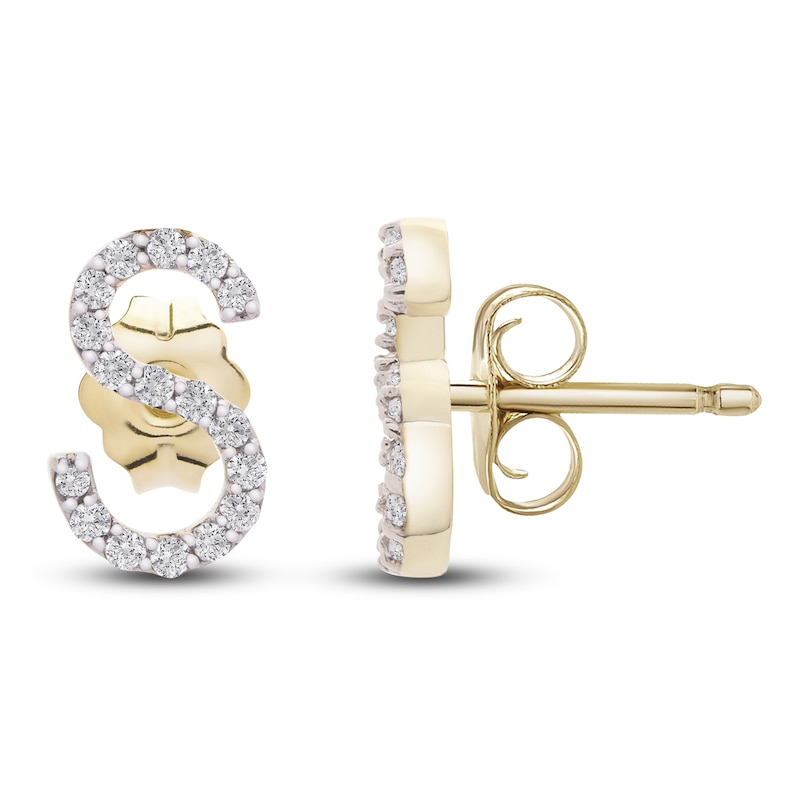 Main Image 3 of Diamond Letter S Earrings 1/10 ct tw Round 14K Yellow Gold
