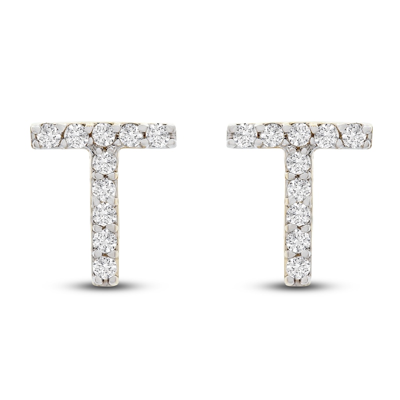 Main Image 1 of Diamond Letter T Earrings 1/10 ct tw Round 14K Yellow Gold