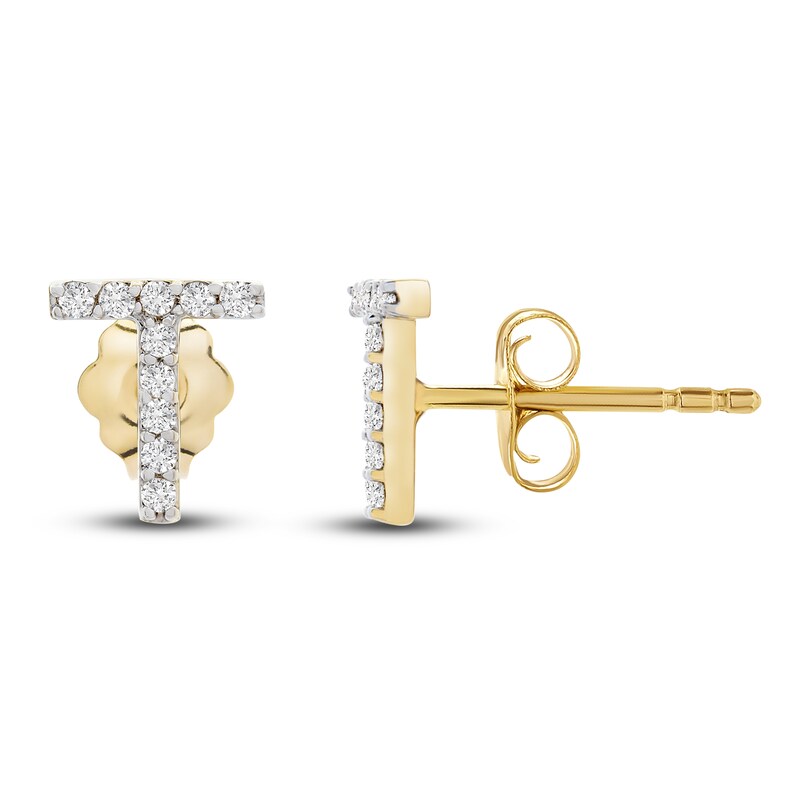 Main Image 3 of Diamond Letter T Earrings 1/10 ct tw Round 14K Yellow Gold