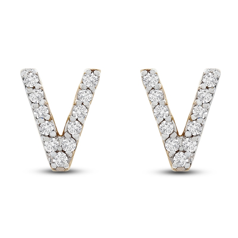Main Image 1 of Diamond Letter V Earrings 1/10 ct tw Round 14K Yellow Gold