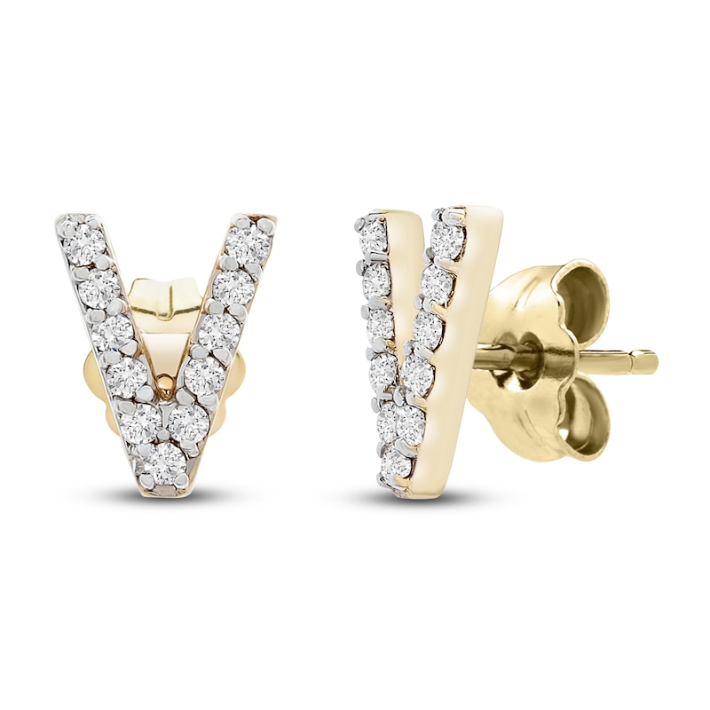 Main Image 2 of Diamond Letter V Earrings 1/10 ct tw Round 14K Yellow Gold